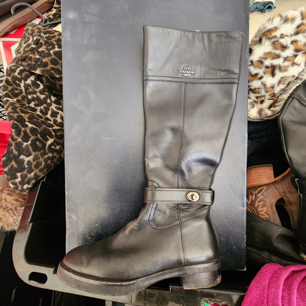 Coach Black Leather Riding Knee-High Boots